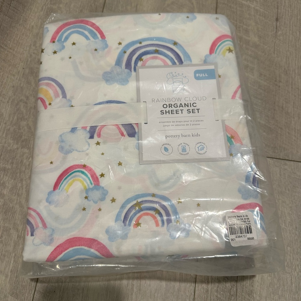 NWT Pottery Barn Kids Organic Rainbow Cloud Sheet Set - Full